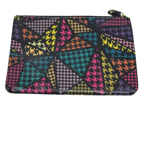 LODIS Multi-color houndstooth flat pouch clutch zip top NWT RFID 8.75" x 5.75" - Picture 2 of 4